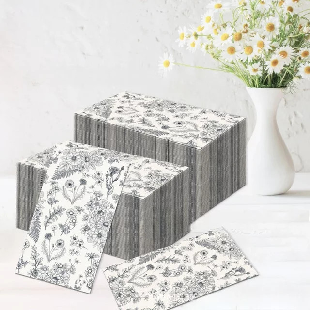GUANYAO Einweg-Papier-Tischset mit Gänseblümchen und Löwenzahn Motiv, 2-lagig, Schwarz-Weiß-Skizze, 20 Stück, Breite: 34,2 cm, Tiefe: 40,6 cm - Bild 1