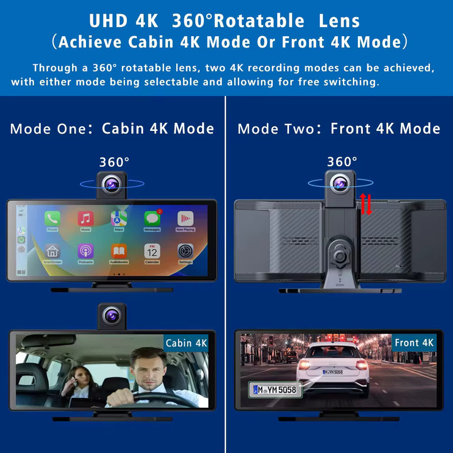 4K Dashcam mit 10,26 Zoll OLESED Display, Dual-Objektiv, Carplay, Android Auto, GPS, 5G WLAN und Bluetooth, Farbe: Schwarz - Bild 4