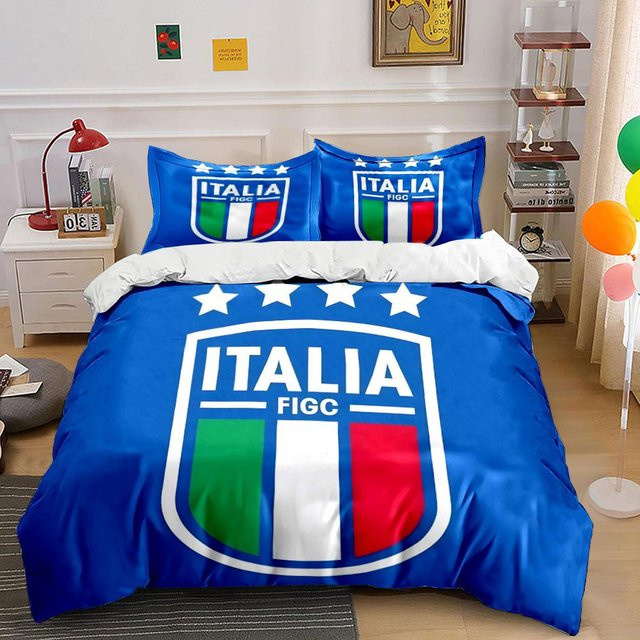 Cozy Silk Bettwäsche-Set Italienische Flagge und Sterne in Blau, bestehend aus 1 Bettbezug und 2 Kissenbezügen, B/T/H: 135 x 200 cm - Bild 1