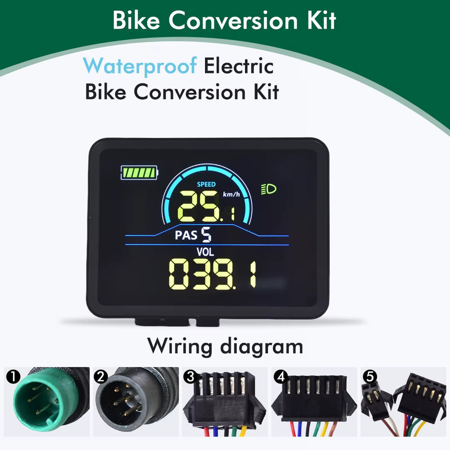 Mcezdy UART2 P5C Elektrofahrrad LCD-Display mit USB-C Anschluss, buntes E-Bike Messgerät für 24V-60V, wasserdichter SM-Verbindungsstecker, Schwarz/Mehrfarbig - Bild 2