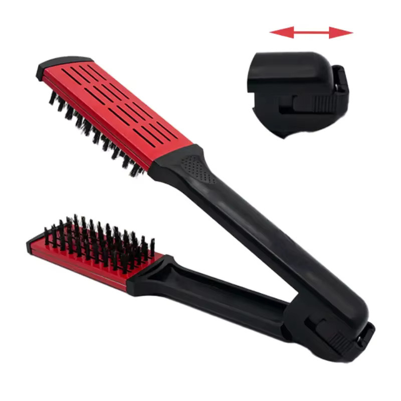 V-förmiger Haarglätterkamm, doppelseitige Bürste mit Nylonborsten, für normales Haar - Bild 4