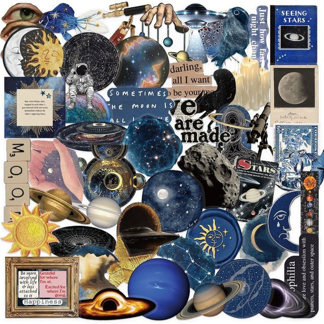 50 Stück transparente INS Space Sticker von AnimeWorlds Store, wasserdichte PET-Aufkleber für Scrapbooking, Gitarre und Notebook-Dekor, Mehrfarbig - Bild 1