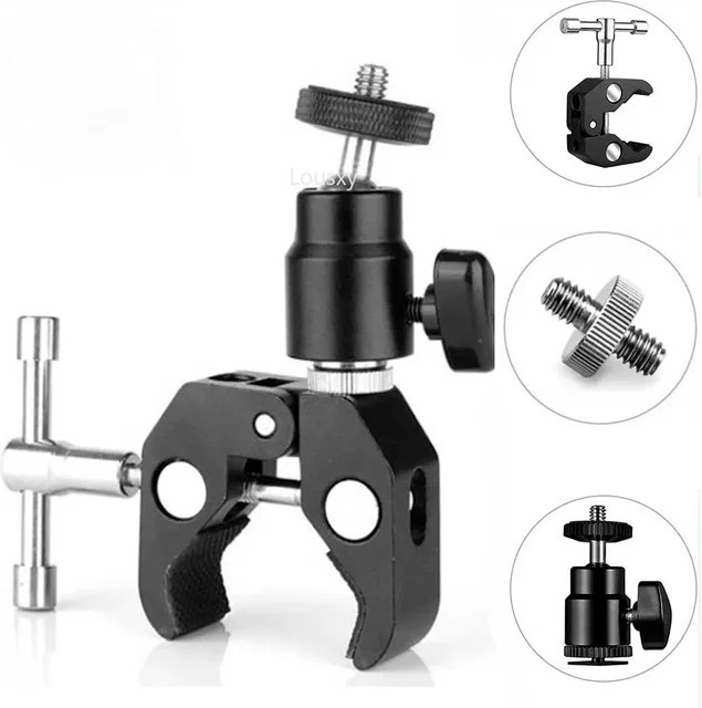 Wrumava CNC-Superklemme aus Metall mit 360 Grad Mini Kugelkopf und 1/4 Zoll Schnellspanner in Schwarz für DSLR Kamera und GoPro - Bild 1