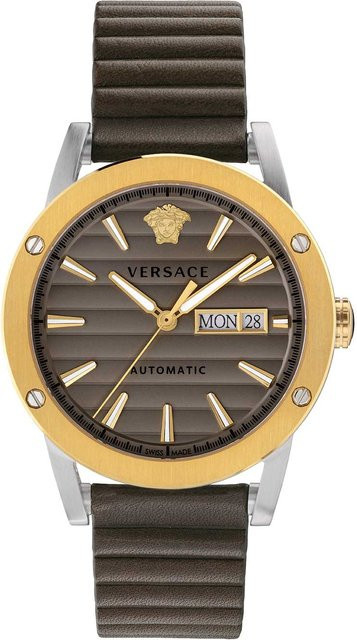 Versace Automatik Herrenuhr, Edelstahl, 42 mm, Leder, Braun, 5 ATM - Bild 1