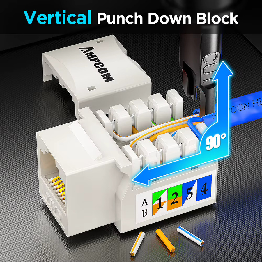 AMPCOM Cat6 RJ45 Keystone Jack Vertical Punch Down Ethernet LAN Netzwerkstecker-Modulanschluss in Weiß - Bild 5