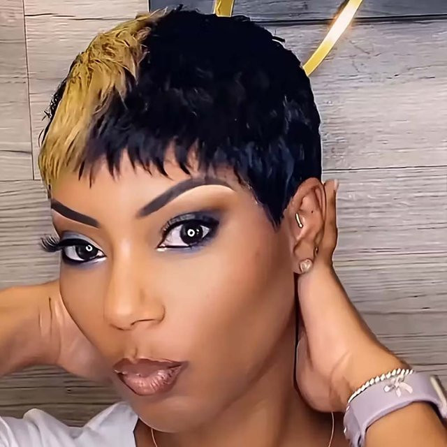OYM HAIR Pixie-Schnitt-Perücke, Ombre Blonde, Echthaar, Damen - Bild 1