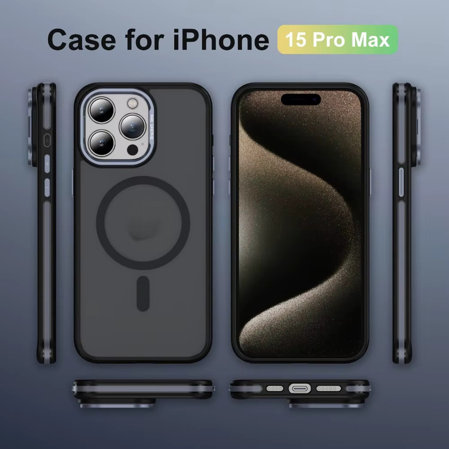 Zweifarbige Phantom-Skin-Hülle für iPhone 17 16 15 14 13 Pro Max mit magnetischem Ringständer in Schwarz, stoßfest und anti-fingerabdruckbehaftet - Bild 2