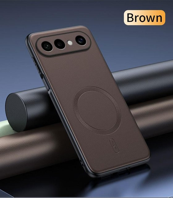 VIVO X300 FE Schutzhülle mit Lederstruktur und Kameraschutz, Magnetisches kabelloses Laden, Stoßfest und dünn, Farbe: Braun/Transparent - Bild 1
