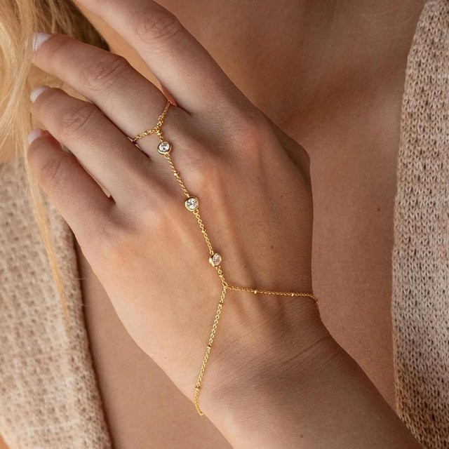 YULIN Handkette, Gold, Zinklegierung, Zirkonia, Damen, 17,5 cm - Bild 1
