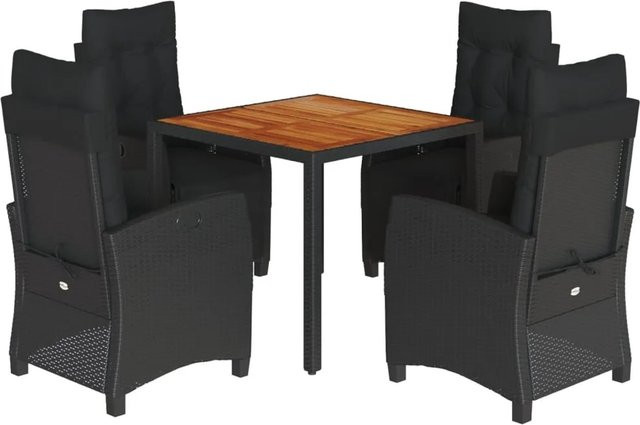 vidaXL 5-teilige Garten-Essgruppe aus Poly-Rattan und Akazienholz in Schwarz mit Kissen - Bild 1