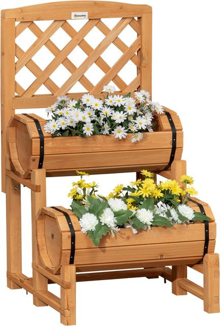 Outsunny Hochbeet aus Holz mit Rankhilfe in Gelb oder Braun für den Garten - Bild 1