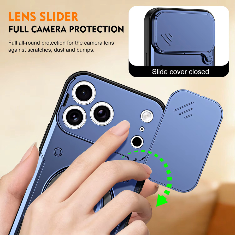 KELAPA 360 Grad drehbare magnetische Handyhülle für iPhone 17 Pro Max, iPhone 17 Pro und iPhone 16 mit Schiebe-Kameraschutz, Ständer und stoßfester Rückabdeckung in Rot oder Blau - Bild 4