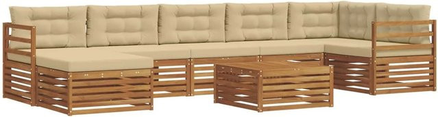 vidaXL Sofagarnitur 8-teilig aus Massivholz Akazie in Natur und Beige mit Armlehnen und Kissen - Bild 1
