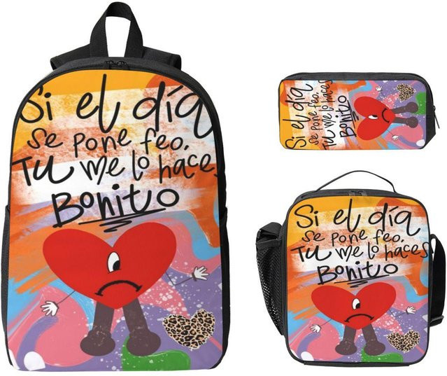 3-teiliges Schulset von Fancy Style Studio mit Rucksack, Federmäppchen und Brotdose in Multicolour - Bild 1