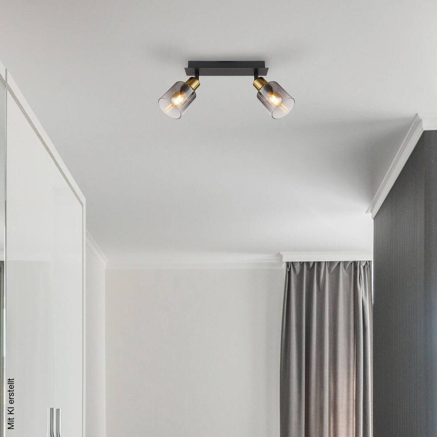 Globo Lighting Spot Hollsy Wandleuchte in Schwarz mit Glas und Metall, E14, 2 Fassungen, B/H/T: 8,0 x 18,2 x 25,0 cm - Bild 2