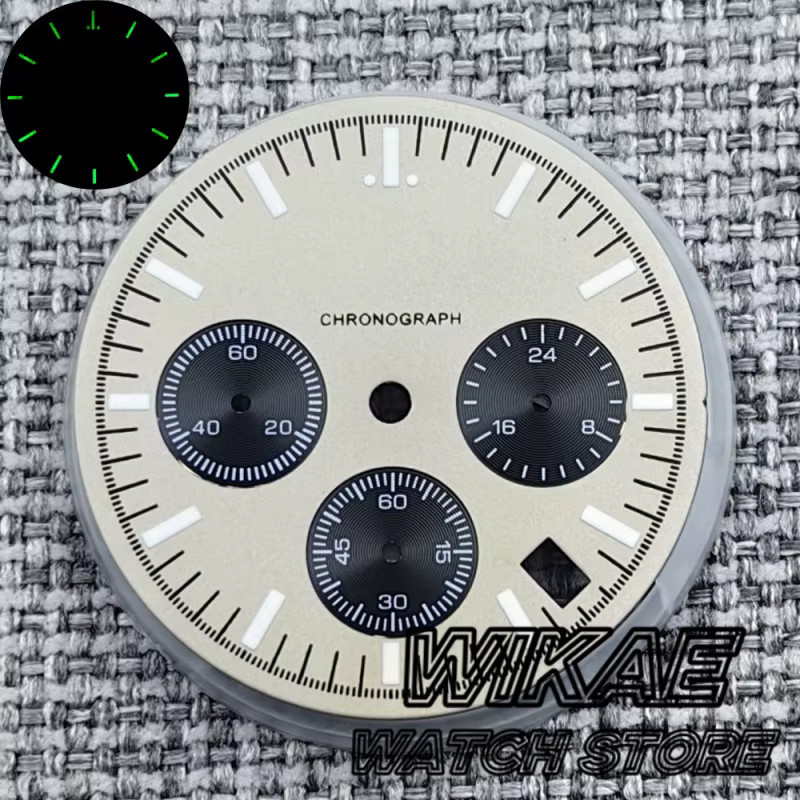 Uhrenteile VK63 Quarz-Mond-Zifferblatt, 31,5 mm, schwarz-weiß-grau, Unisex - Bild 3