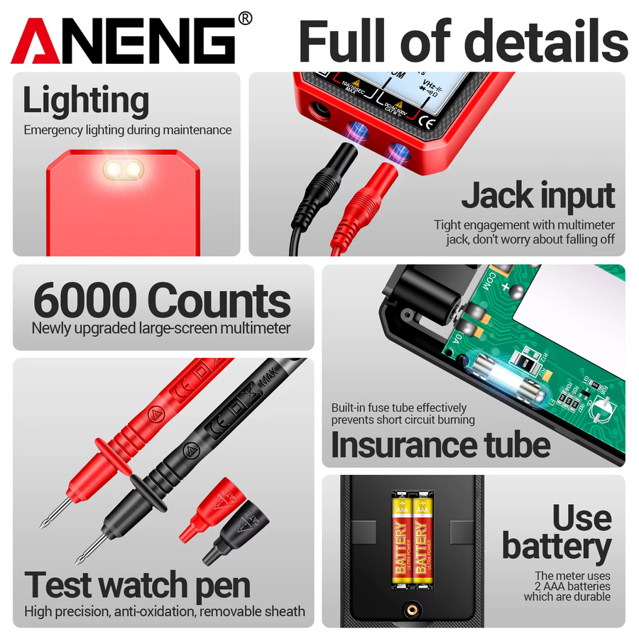 ANENG 620A Digital Multimeter mit 6000 Counts für AC/DC Spannung, Strom bis 10A, Widerstand, Kondensator und Diodenmessung - Bild 3