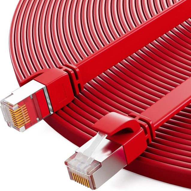 hb-digital LAN Flachkabel CAT 7 Ethernet Patchkabel U/FTP PVC, Länge: 10 m, Rot - Bild 1