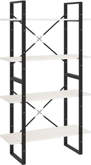 vidaXL Bücherregal mit 4 Böden aus Massivholz Kiefer und Metall in Weiß, B/T/H: 80 x 30 x 140 cm - Bild 1
