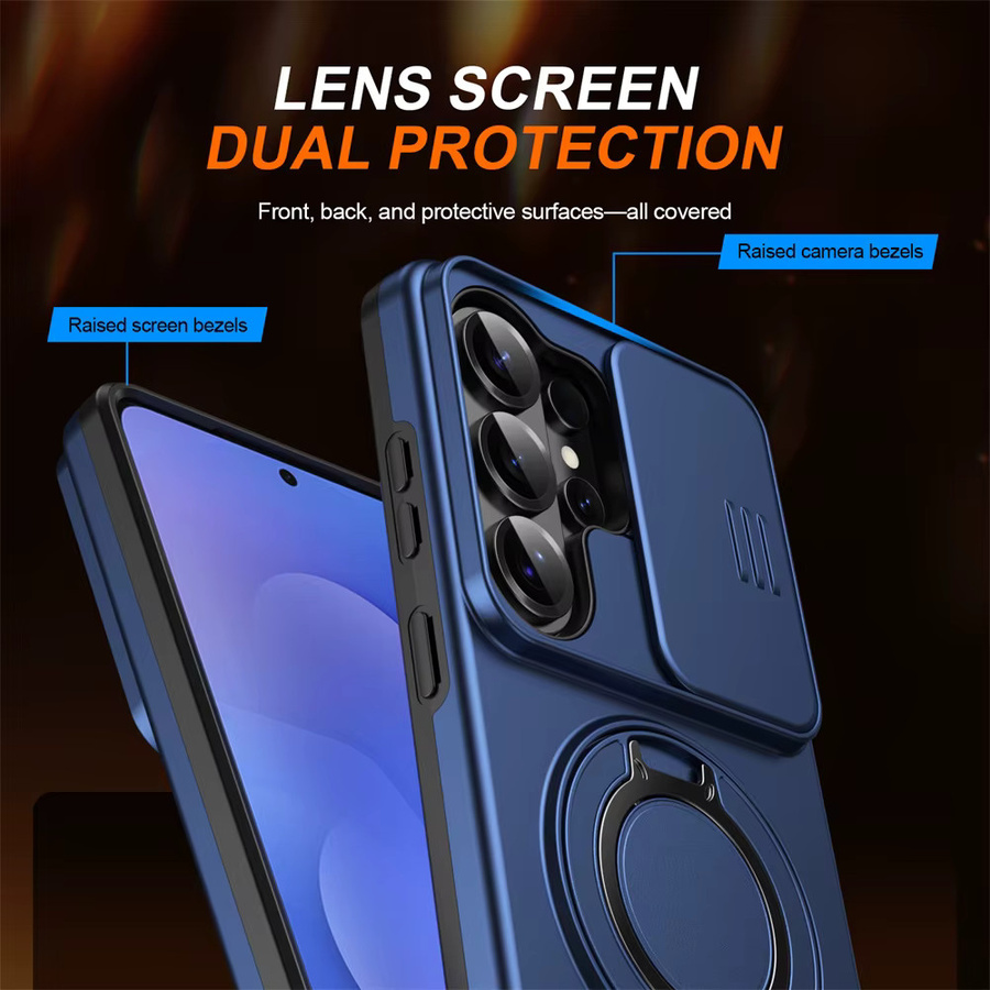 lolozzx Magnetische Drehbare Standhalterung Handyhülle mit Schiebe-Kameraschutz für Samsung Galaxy S26 S25 S24 S23 S22 Ultra und S26 S25 Plus in Blau - Bild 5