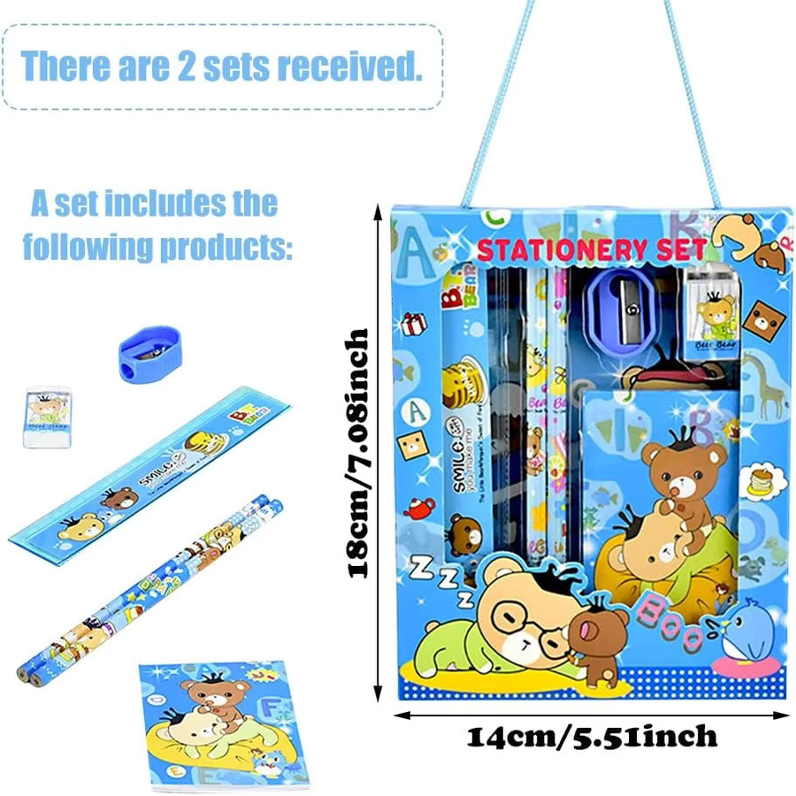 6er Set Schul-Briefpapier-Sets mit Notizbuch und Schreibutensilien in Gelb und Mehrfarbig für Kinder - Bild 1