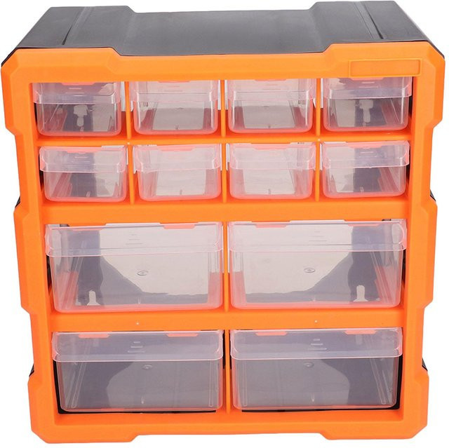 Aimo Organizer mit 12 durchscheinenden Schubladen für Büro und Werkstatt, Orange/Transparent - Bild 1