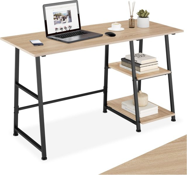 tectake Schreibtisch im Industrial Style mit Seitenregal und Ablagefächern, Eiche Sonoma, B/T/H: 120 x 50 x 73,5 cm - Bild 1