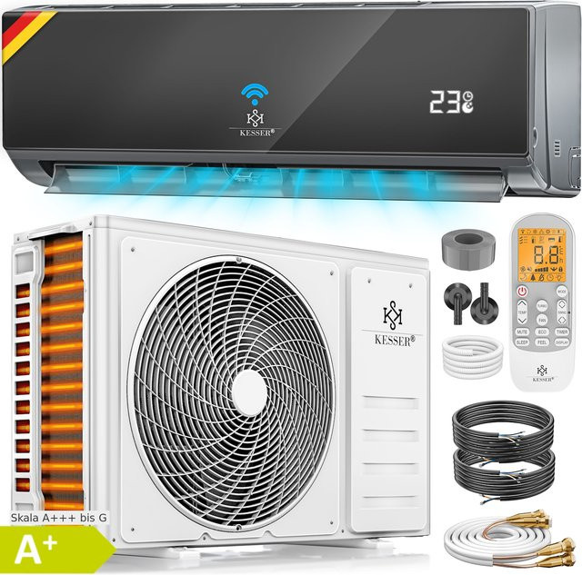 KESSER Split Klimaanlage Set Quick Connect mit WiFi und App-Steuerung, Wandklimaanlage mit Heizfunktion und Kühlmodus, Farbe: Weiß - Bild 1