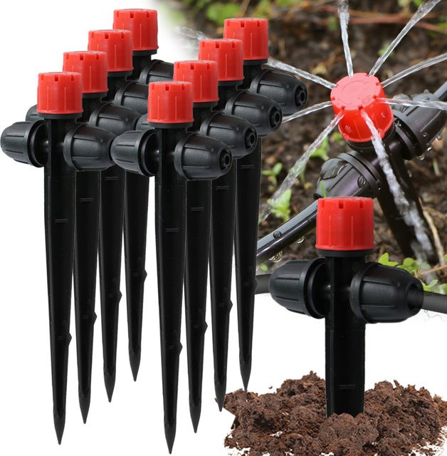 MUCIAKIE 8-Loch-Tropfer mit Pfahl, verstellbarer Mikro-Tropfbewässerungssprüher 0-80 l/h, Schwarz - Bild 1