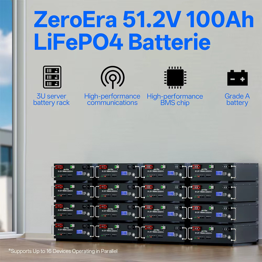 ZeroEra LiFePO4 Batterie 48V 100Ah 5,12 kWh Rackmontierbare Solar-Lithium-Batterie in Schwarz mit 100A BMS und RS485 RS232 CAN Kommunikationsanschluss - Bild 3