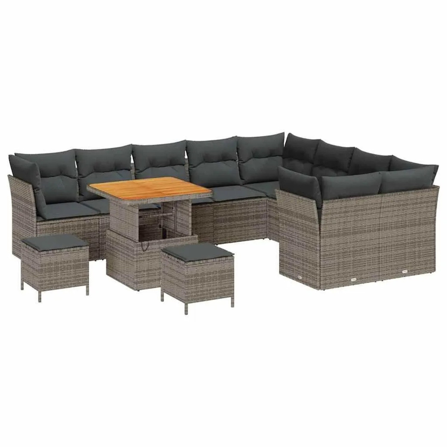vidaXL Garten-Sofa-Set 12-tlg. in Grau mit Kissen und Stauraumfunktion aus Poly-Rattan und Akazienholz - Bild 2