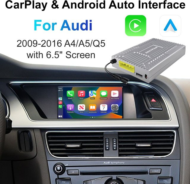 ANYFAR Drahtloses CarPlay und Android Auto Retrofit Decoder Box Kit für Audi A4 A5 Q5 2009-2016 MMI 2G System mit 6,5 Zoll Bildschirm in Schwarz - Bild 1