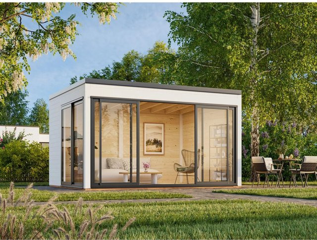 Palmako Holz-Gartenhaus Serena Slide Plus mit Pultdach in Weiß, B x T: 420 x 320 cm - Bild 1
