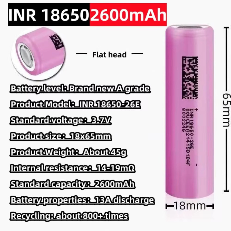 Wiederaufladbarer Lithium-Ionen-Akku INR-18650 26E in Pink mit 2600 mAh und 3,7 V - Bild 2