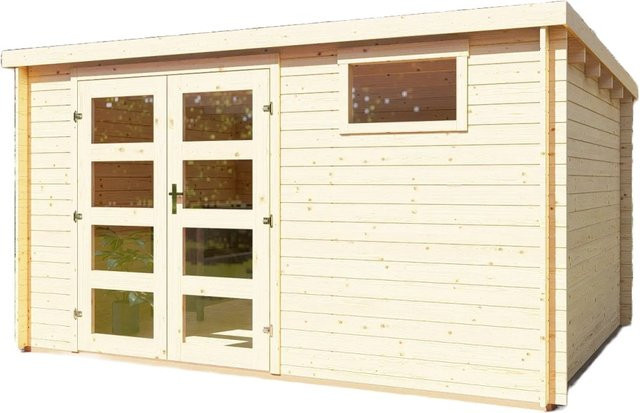 Wolff Finn Haus Blockhaus Gartenhaus Funny 8 Flachdach in Beige, B/T: 4 x 3 m, Wandstärke: 28 mm - Bild 1