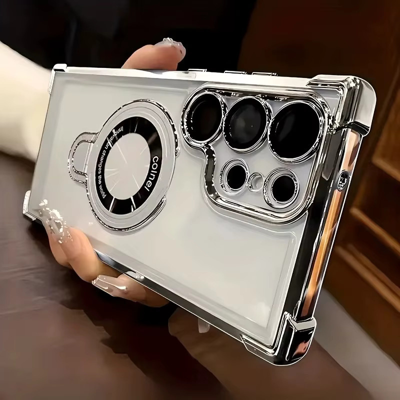 Magnetische Handyhülle für Samsung Galaxy S26 S25 S24 S23 S22 Ultra Plus, Anti-Drop Acryl Schutzhülle mit galvanisiertem Design in Gold und Transparent - Bild 4