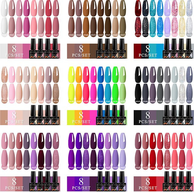 Meet Across Gel-Nagellack Set, 8-teilig, Rot Rosa, Schimmernd, 7,3 ml - Bild 1