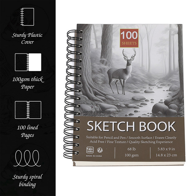 Säurefreies Skizzenbuch mit 100 Blatt Künstler-Skizzenblock aus 100 g/m² Zeichenpapier, spiralgebunden - Bild 1