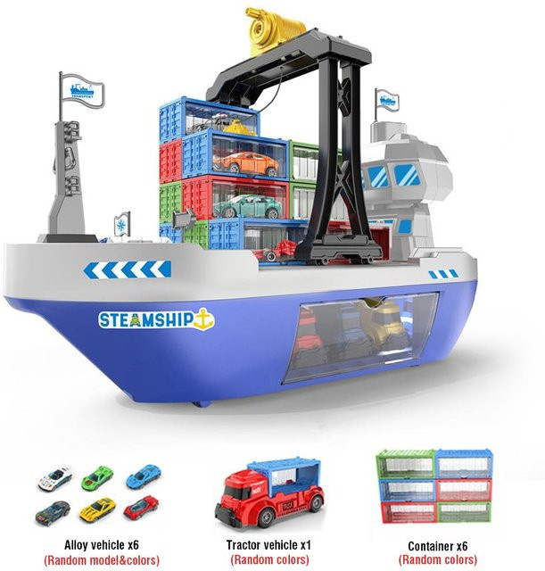 Linyi toy car Frachtschiff, Fahrzeug Set, mit 6 Autos, ab 3 Jahre - Bild 1