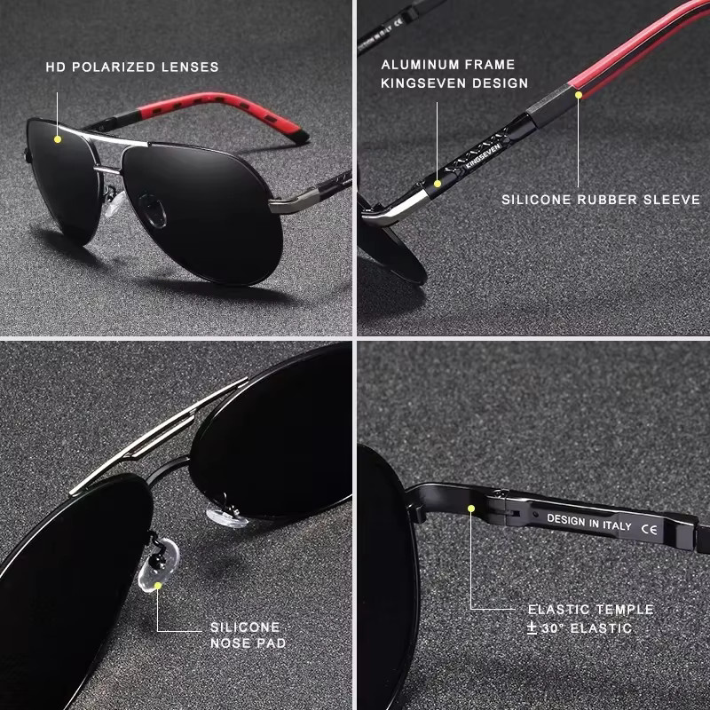 KINGSEVEN Sonnenbrille Aviator, Aluminium, Unisex, Vollrand, polarisiert - Bild 2