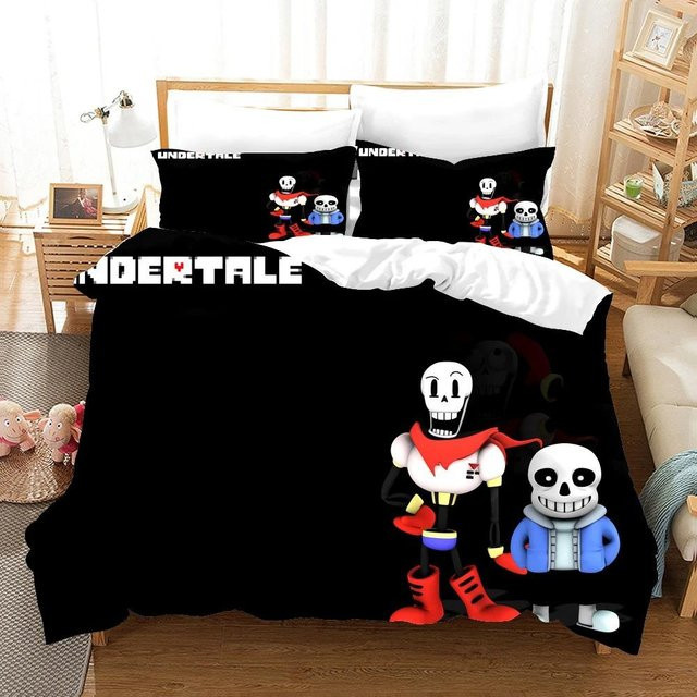 Undertale Bettwäscheset mit Frisk und Sans Motiv in Schwarz, bestehend aus 1x Bettbezug und 1x Kissenbezug, B/H: 133 x 70 cm - Bild 1