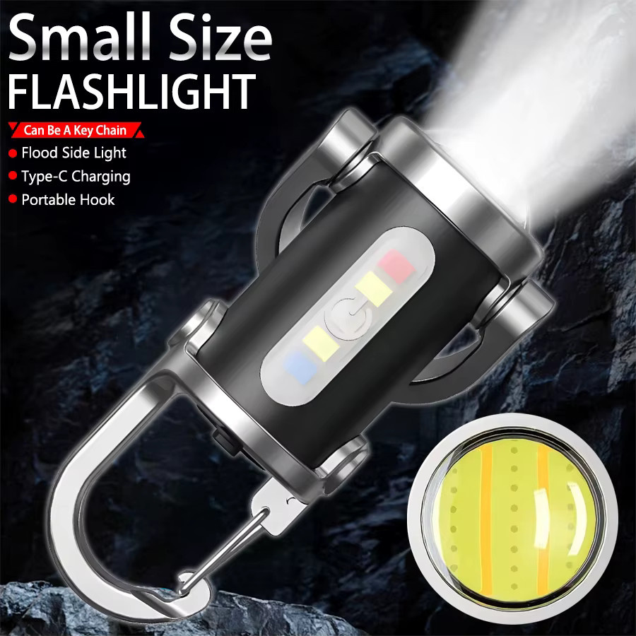 KDULIT Mini-Schlüsselanhänger-Taschenlampe mit COB-LED, wiederaufladbares Arbeitslicht mit Haken in Schwarz - Bild 6