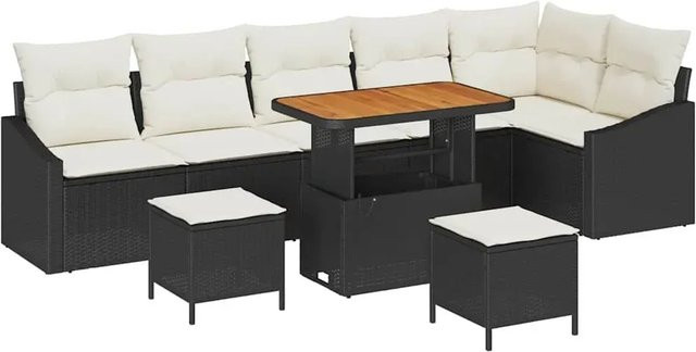 vidaXL Garten-Sofa-Set aus Polyrattan und Stahl, 9-teiliges Lounge-Set mit Kissen in Schwarz-Creme - Bild 1