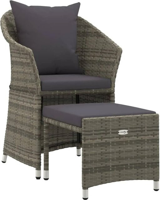 vidaXL 2-tlg Garten-Lounge-Set aus Poly Rattan und Stahl mit Kissen, Grau - Bild 1