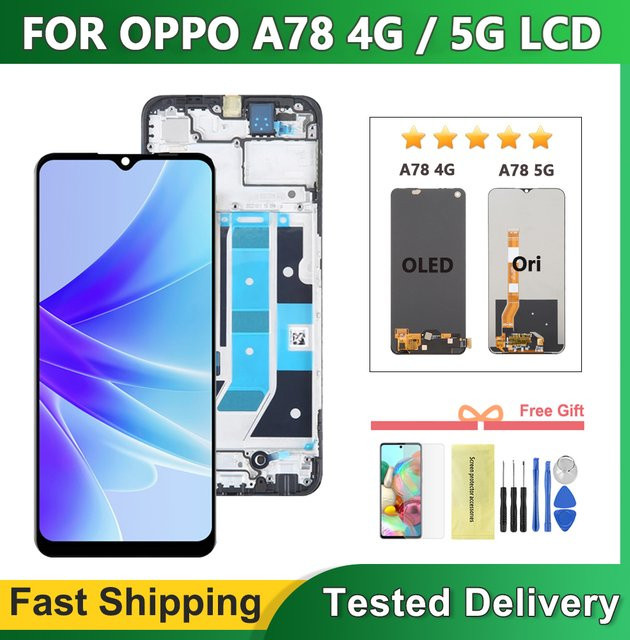 LCD Display Touchscreen Digitizer Montage mit Rahmen für OPPO A78 5G CPH2483 CPH2495 und OPPO A78 4G CPH2565 in Schwarz - Bild 1
