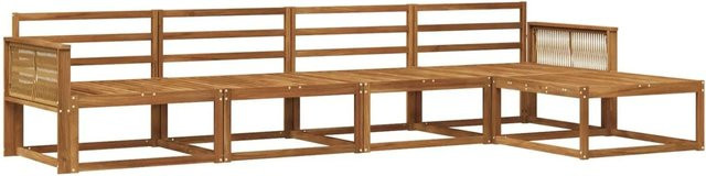 vidaXL Outdoor-Sofagarnitur aus Massivholz Akazie in Braun, 5-teiliges L-Shape Set mit Hocker und Armlehnen - Bild 1