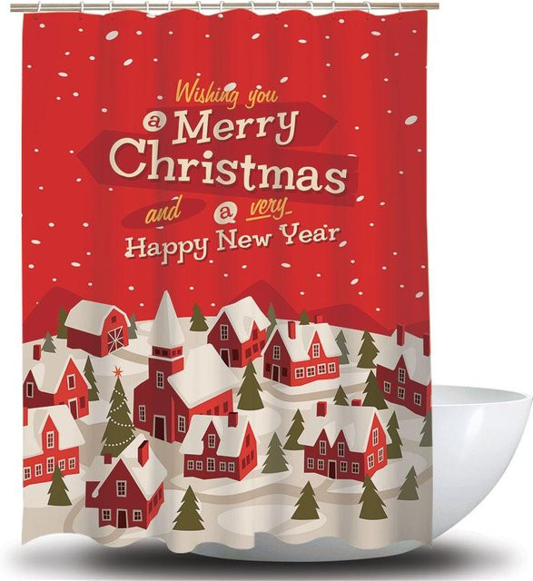 TOMTOP JMS Duschvorhang Weihnachtsdekoration in Rot aus wasserdichtem und schimmelresistentem Polyester - Bild 1