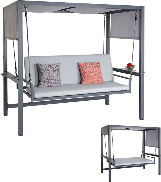 MCW Alu-Hollywoodschaukel L47 mit Liegefunktion und Sonnendach, Farbe Grau, B/T/H: 195 x 260 x 131 cm - Bild 1