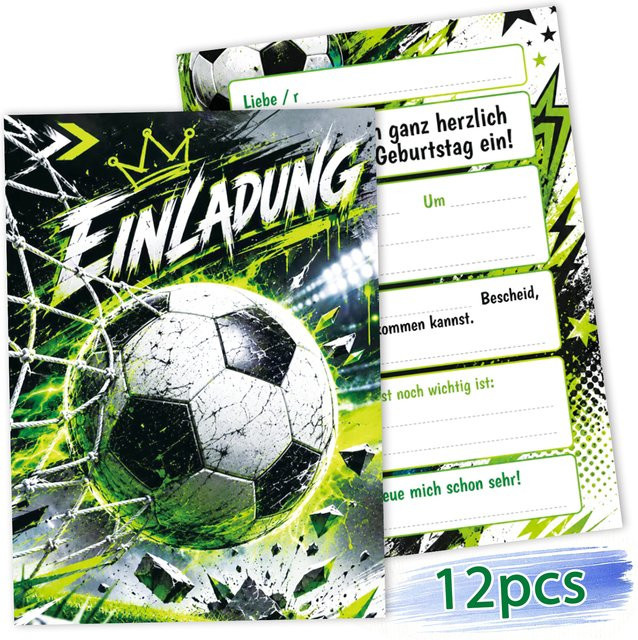 12 Fußball-Einladungskarten mit coolen Designs in Multicolor aus Papier für deine Geburtstagsfeier oder Sportparty - Bild 1