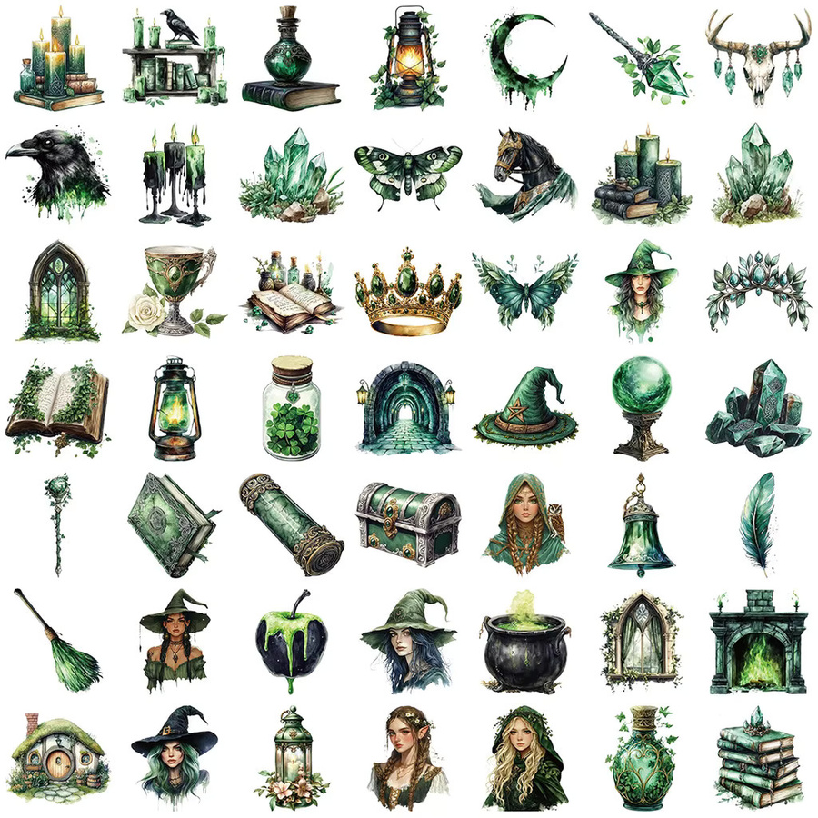 50 Stück transparente Wald-Hexe-Aufkleber von RecordingYourLife Store, wasserfeste PET-Sticker in Multicolor zur Dekoration von Scrapbook, Gitarre und Notebook - Bild 3